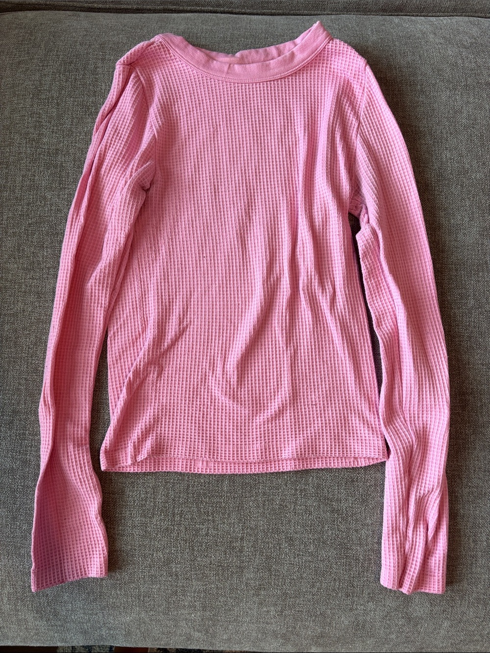 Waffle-Knit Long Sleeve Top - Pink